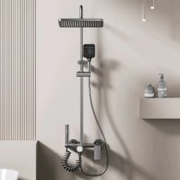 Multifunction Bathroom Shower System Set Hot and Cold Water Household Rotary Knob Pressurize Aluminum Gunmetal Gray Shower Set