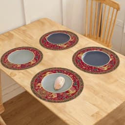 VIKAMA 4PC Indian style Golden Elephant Meal Mat Golden Elephant Flower Table Restaurant Theme Party Decoration