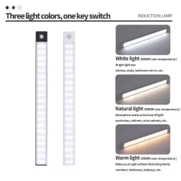10-60CM Motion Sensor LED Night Light Wireless USB Rechargeable Under Cabinet Lights Ultra Thin Long Bar Lamp Kitchen Bedside