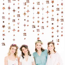 13Ft Rose Gold 14th 13th Birthday Party Decorations 18th Circle Dot Star Garlands Hanging Streamers for Sweet 16 Girls Supplies