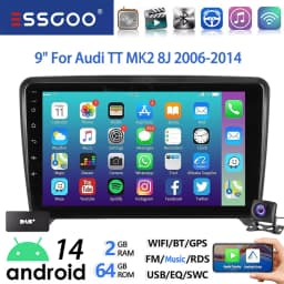 9" Android 14 Car Stereo Radio Multimedia Video Player For Audi TT MK2 8J 2006-14 Carplay Android Auto GPS Navigation BT FM Wifi