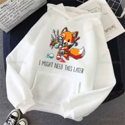 Cute I Don't Give A Fox Cute Animal Kawaii Hoodie Loose Fleece Pullover Hip Hop Hoodies Streetwear Cartoon Women Men Sweatshirts