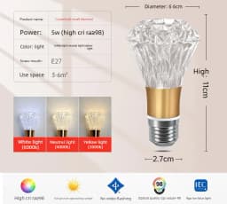 Modern Acrylic Diamond-Cut E27 E14 LED Bulb Chandelier Warm White Light cold 4000k Plug-in Hanging Lamp for Living Room Decor
