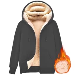 Trendy Sweatshirt Coat Front Pockets Warm Zipper Lamb Wool Jacket Men and Woman Winter Pure Color Plush Lined Cardigan Hoodie