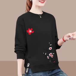 Women's Clothing Spring Autumn Lantern Long Sleeve Round Neck Pullover Plant&Flowers Printing Casual Office Lady Hoodies Tops