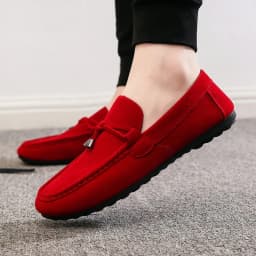 Summer Red Suede Loafers Men Shoes Slip On Soft Moccasins Breathable Flats Men's Driving Shoes Men Leather Casual Shoes Handmade