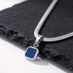Vnox Geometric Square Natural Stone Pendant Necklace for Men, Gold Silver Color Stainless Steel Blade Chain, Trendy Jewelry Gift
