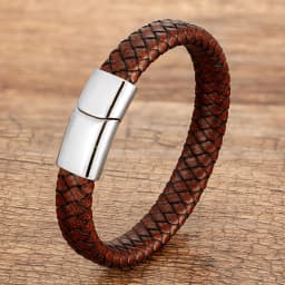 Red Black Classic Men's Leather Bracelets Charm Design Stainless Steel Magnet Bangles For Women Friendship Couple Jewelry Gifts