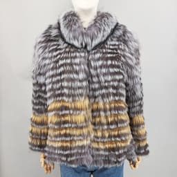 Lady Striped Real Silver Fox Fur Coat Short Jacket Spring Autumn Luxury Elegant Big Size Clothes Luxurious With Fur Collar 2107