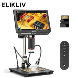 Elikliv EM4K 4K HDMI Digital Microscope for Electronics 8" 2000X Soldering Microscope for PCB Inspection Repair with 10" Stand