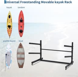 Tacleekii 2-Tier 3-Tier Kayak Storage Rack Heavy Duty Freestanding Kayak Stand Holds 2 3 Kayaks or Paddle Boards with Wheels for Garage, Dock & Outdoor Storage