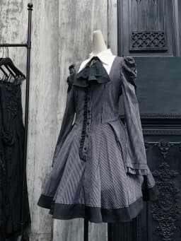 Gothic Style Dress Dark Striped Peter Pan Collar Lace Bow Puff Sleeve Harajuku Japanese Subculture Dark Party Outfit 2026 New