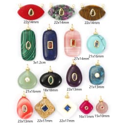 1 Piece Brass Charms Natural Stone 18K Gold Plated Geometric Cubic Zirconia Round Rhombus Shape Pendant DIY Necklace Making