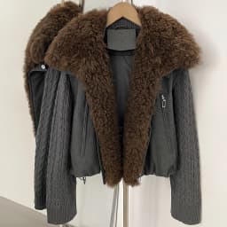 OFTBUY 90 White Duck Down Jacket Knit Sleeve Zipper Pockets Drawstring Short Coat Women Winter Real Curly Lamb Wool Fur Collar