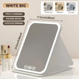 GGbingo USB Rechargeable 3 Colors LED Makeup Mirror Pocket Mirror Touch Dimmable 3 Brightness Foldable for Travel Office Home