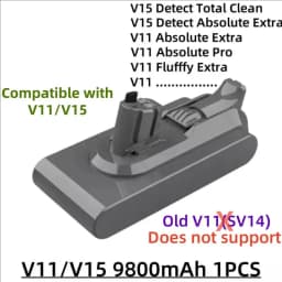 100% New Compatible with For Dyson V10 V8 V11 V15 V7 Series SV07 SV09 SV10 DC62 Vacuum Cleaner Rechargeable Battery