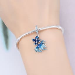 Blue Charm 925 Sterling Silver Ocean Pearls Betta Fish Pendant Birthday Party Gift for Women Bracelet Necklace DIY Beads Jewelry