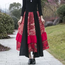 TIYIHAILEY Long Maxi A-line Elastic Waist Women Summer Spring Cotton Linen Big Hem Patchwork Skirts Black Red Layer Ladies Skirt