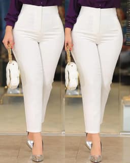 Fashion Solid Slim Trousers Elegant Office Lady High Waist Pocket Nine Point Pants 2025 Autumn New Casual Women Clothing