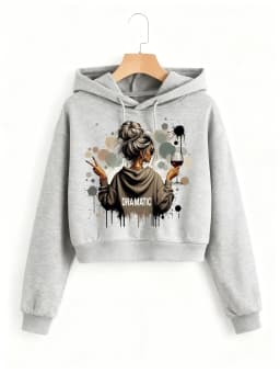 Vintage Dramatic Lady Print Autumn Winter Cropped Sweatshirt Crop Top Hoodie Y2k Sweatshirts Gothic Casual Style Clothes