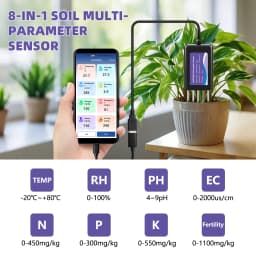 Yieryi 8-in-1 Smart Soil NPK pH EC Temp Moisture Sensor App Data Logger Tester Fertility Meter for Garden Agriculture Lawn IP68