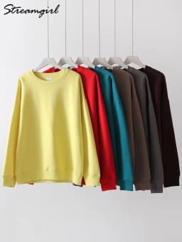 Oversized Sweatshirt Green Mint Women Basic Long Sleeve Tops Boyfriend Pink Loose Pullovers Women Sweatshirts No Hood Cotton