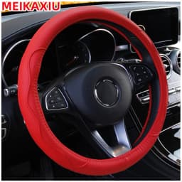 PU Fiber Leather Embossed Car Has an Inner Ring Steering Wheel Cover Suitable for 14.5 - 15 Inch Round Car Decorations.