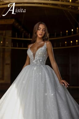 A-Line Glitter Shiny Wedding Dress Sequins Spaghetti Strap Bride Dresses Backless V-Neck Wedding Gown For Women Customized
