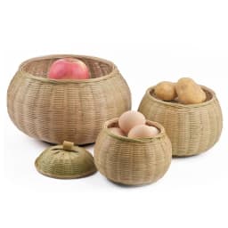 Round Rattan Boxes with Lid Hand-Woven Multi-Purpose Wicker Tray Picnic Food Bread Table Storage Basket