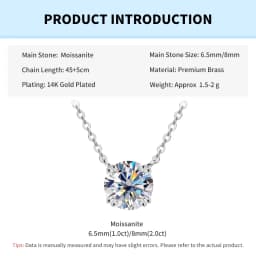 Rrjzz 1-2CT Round Solitaire D-Color Moissanite Women Pendant Necklace 6.5mm/8mm VVS1 Lab Imitation Diamond Necklace Jewelry GRA
