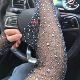 Summer Breathable Mesh Diamond Sequin Elasticity Fingerless Gloves Driver Sunscreen Fashion Personality Stage Performance Sleeve