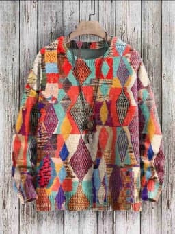 Vintage Geometry Art Print Casual Knit Pullover Sweater Women For Men Sweater