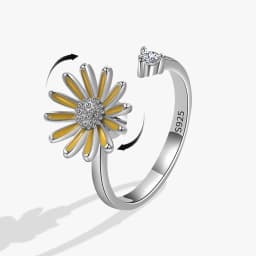 SMJEL Flower Shiny Rhinestone Rotatable Fidget Spinner Ring for Women Anti Anxiety Butterfly Animal Design Anti Stress Accessory