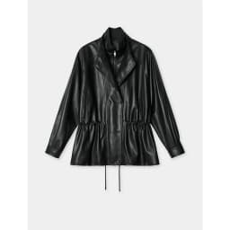 Women's Spring/Autumn Blouse Outerwear Jacket Faux Leather Jacket Double Collar Pleated Fitted Waist Retro Mid-Length Loose Fit