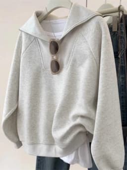 Gray Hooded Sweater Women's Loose Fit Pullover Half Zipper Collar Autumn Winter New Style Lazy Hatless Outerwear Top