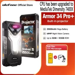 Ulefone Armor 34 Pro+5G AI Rugged Phone 32GB+512GB 25500mAh 6.95" Built-in Projector 120Hz Android 15 MTK 7300 NFC Smartphone