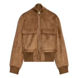 Women's Suede Bomber Jacket Loose Stand Collar Zipper Long Sleeve Elastic Hem Solid Cropped Jackets 2026 Autumn Lady Street Coat