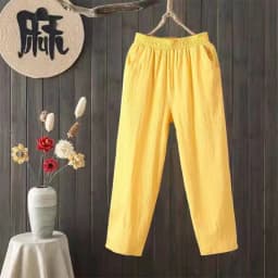 Summer Cotton Linen Loose Fit Thin High Waist Straight Leg Harem Pants for Women Korean Style Nine Points Trendy Trousers