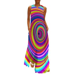Retro Psychedelic Op Art Dress Black White Circles Night Club Maxi Dress Street Wear Bohemia Long Dresses Summer V Neck Vestidos