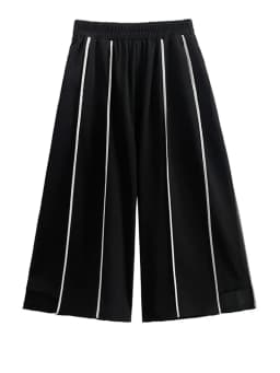 [EAM] High Elastic Waist Black Striped Long Wide Leg Pants New Loose Fit Trousers Women Fashion Tide Spring Autumn 2026 1DF1509