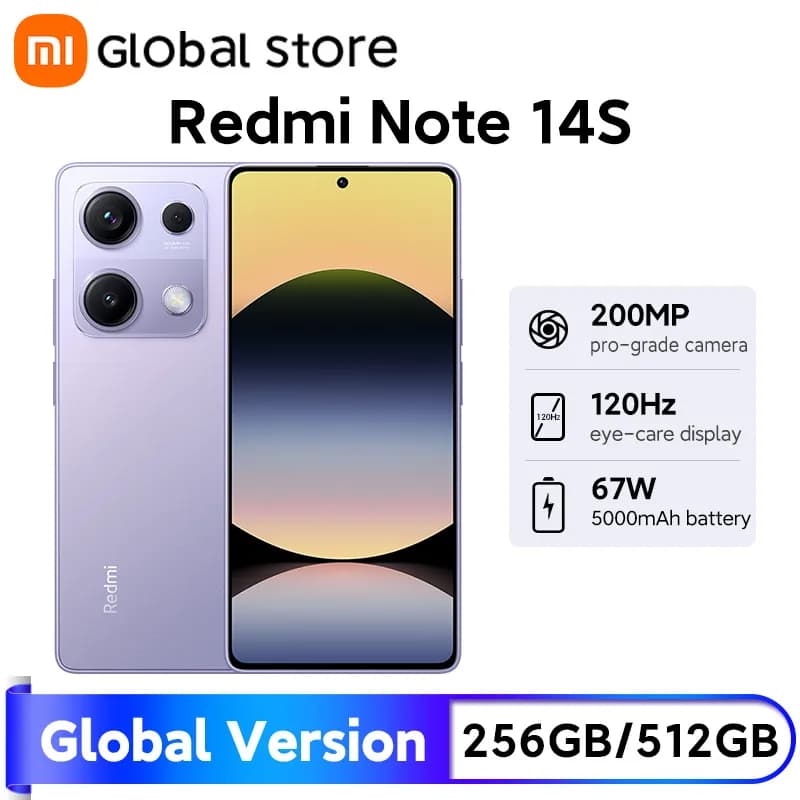 New Xiaomi Redmi Note 14S Smartphone Global Version 128GB / 256GB ROM 120Hz 6.67" AMOLED Display MTK Helio G99 5000mAh 200MP NFC