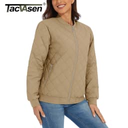 TACVASEN Womens Diamond Quilted Bomber Jacket Ribbed Baseball Collar Zip Up Coat Windproof Lightweight Padded Casual Outerwear