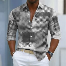 Men's retro plaid print long-sleeved shirt, button-down front for everyday wear, relaxed fit, business casual top.