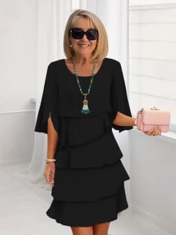 Summer Women's Cake Skirt Lotus Leaf Sleeve Solid Color Loose Waist O-neck Simple Fashion Pullover Casual Mini Skirt