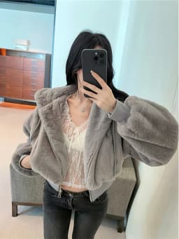 JingLI Studio Lazy Style Shortened Hooded Jacket Soft Plush Imitation Mink Coat Autumn Winter Women's Slim Fit Cardigan