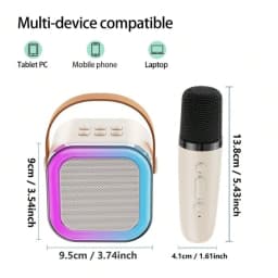 Portable Karaoke Machine Bluetooth Speaker with 2 Wireless Microphones RGB LED Light Home Party Singing Speaker HandheldKTV Gift