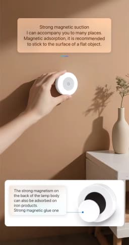 HOMEFISH LED Touch Sensor Night Light USB Rechargeable Magnetic Wall Light Portable Round Lamp for Bedroom Aisle Room