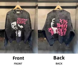 Washed Heavy Duty Spray Dirty Vintage Large Size round Neck Sweatshirt Trendy Casual Loose Fit Long Sleeve Printed Streetwear