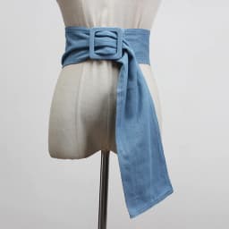 [EAM]  Blue Denim Big Buckle Irregular Split Joint Long Wide Belt Personality Women New Fashion Tide All-match Spring 2026 1Y100