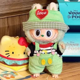 17cm Mini Doll'S Clothes Outfit Accessories for Labubu V1 V2 Striped Overalls Cool Handsome Clothing Gift